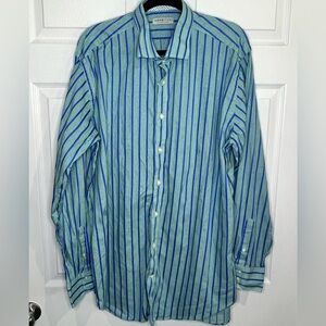 Jack Stone By Thomas Dean Mens Blue Striped Button Down Shirt - Size XXL